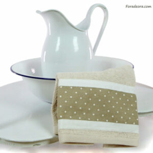 Coppia asciugamani beige con bordo pois