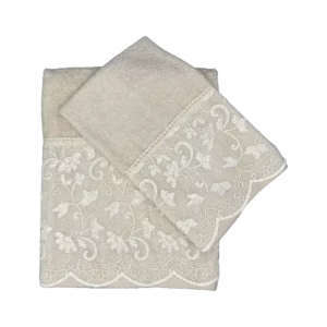 Asciugamani beige fascia pizzo