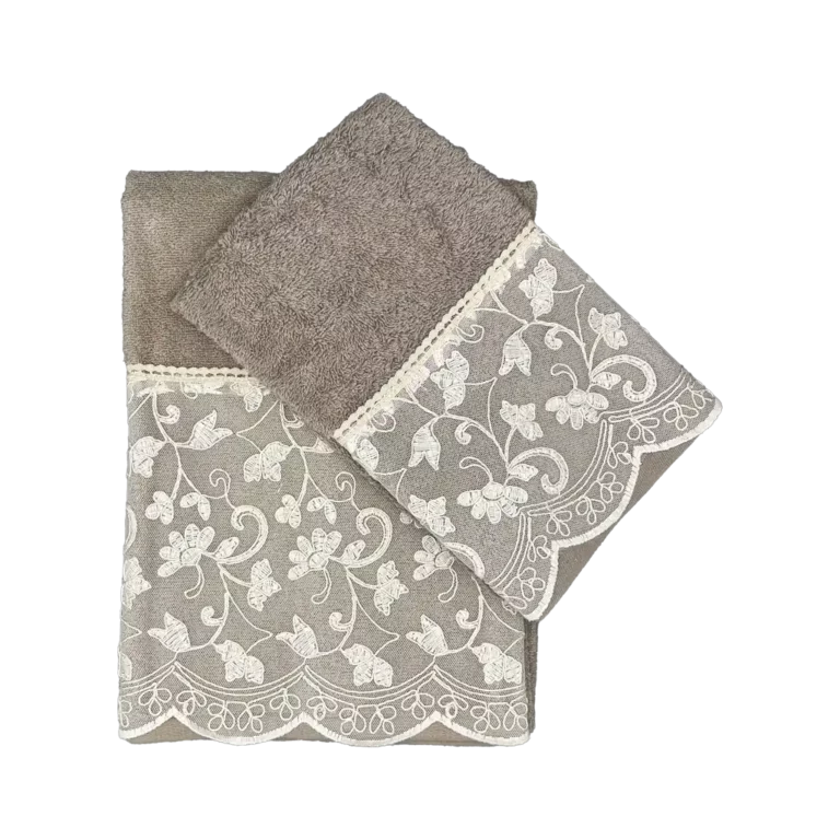 Asciugamani tortora fascia pizzo
