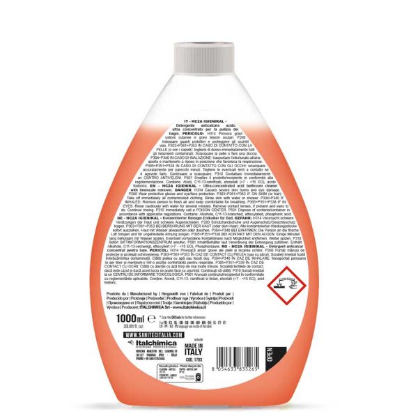 detergente anticalcare liquido ultra concentrato da diluire in acqua in flacone da 1000 ml hc2a igienikal codice 1703