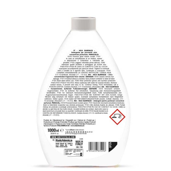 detergente pavimenti liquido ultra concentrato da diluire in acqua in flacone da 1000 ml hc4 surface codice 1706