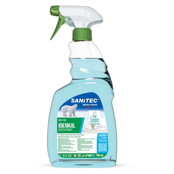 sanitec detergente anticalcare profumato ecologico e h.a.c.c.p. in trigger spray da 750 ml igienikal green power codice 3103