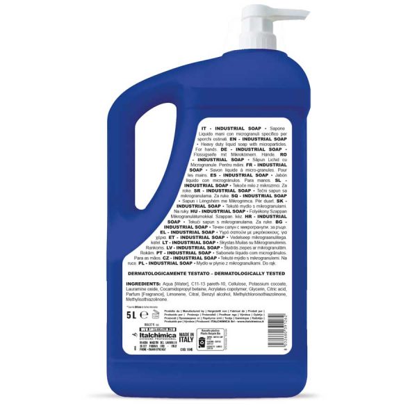 sapone per industria lavamani liquido gel con microgranuli per sporco ostinato dell'industria meccanica profumato all'arancia in tanica con dosatore da 5 lt codice 1045